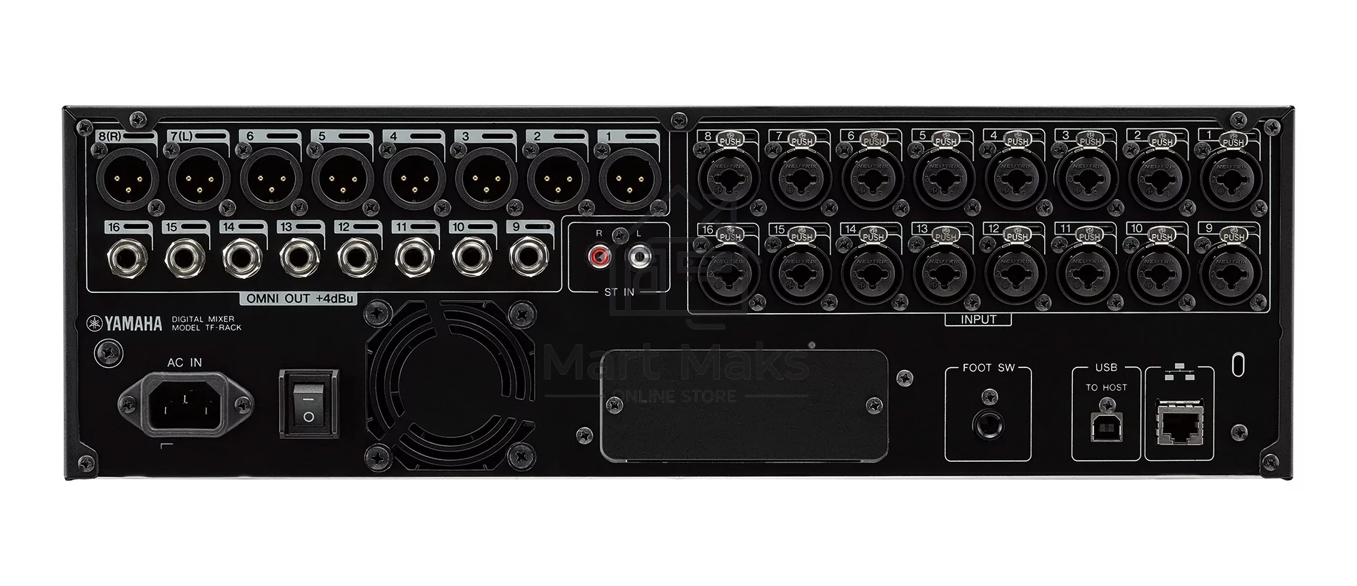 Микшер Yamaha TF-RACK цифровой, установка в рэк, входы: 16 mic/line (XLR/TRS combo) + 1 stereo line (RCA pin), выходы: 16 (8 XLR + 8 TRS phone),