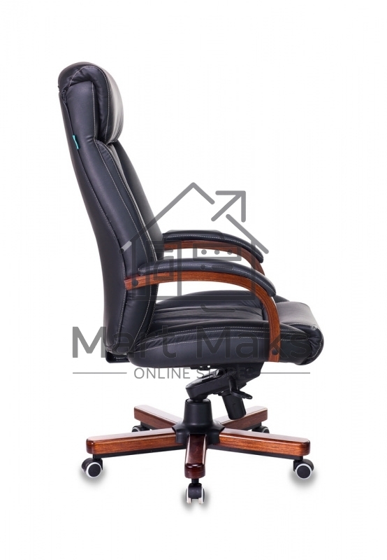 Кресло руководителя Бюрократ T-9922WALNUT/BLACK черный, кожа, крестовина дерево
