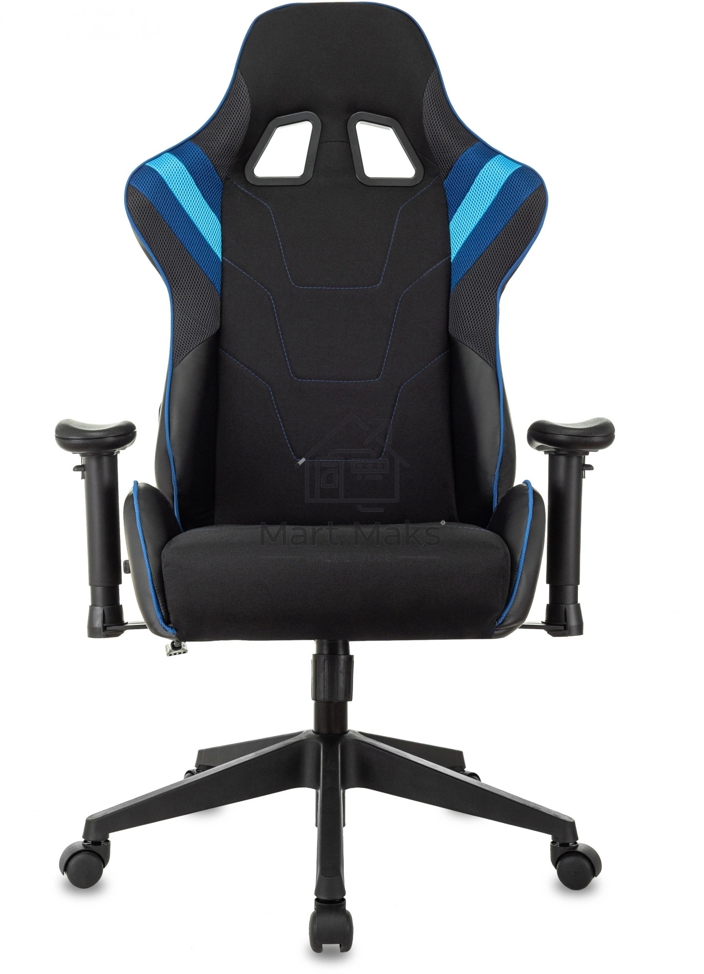 Кресло игровое Бюрократ VIKING 4 AERO BLUE черный/синий, искусст.кожа/ткань, две подушки