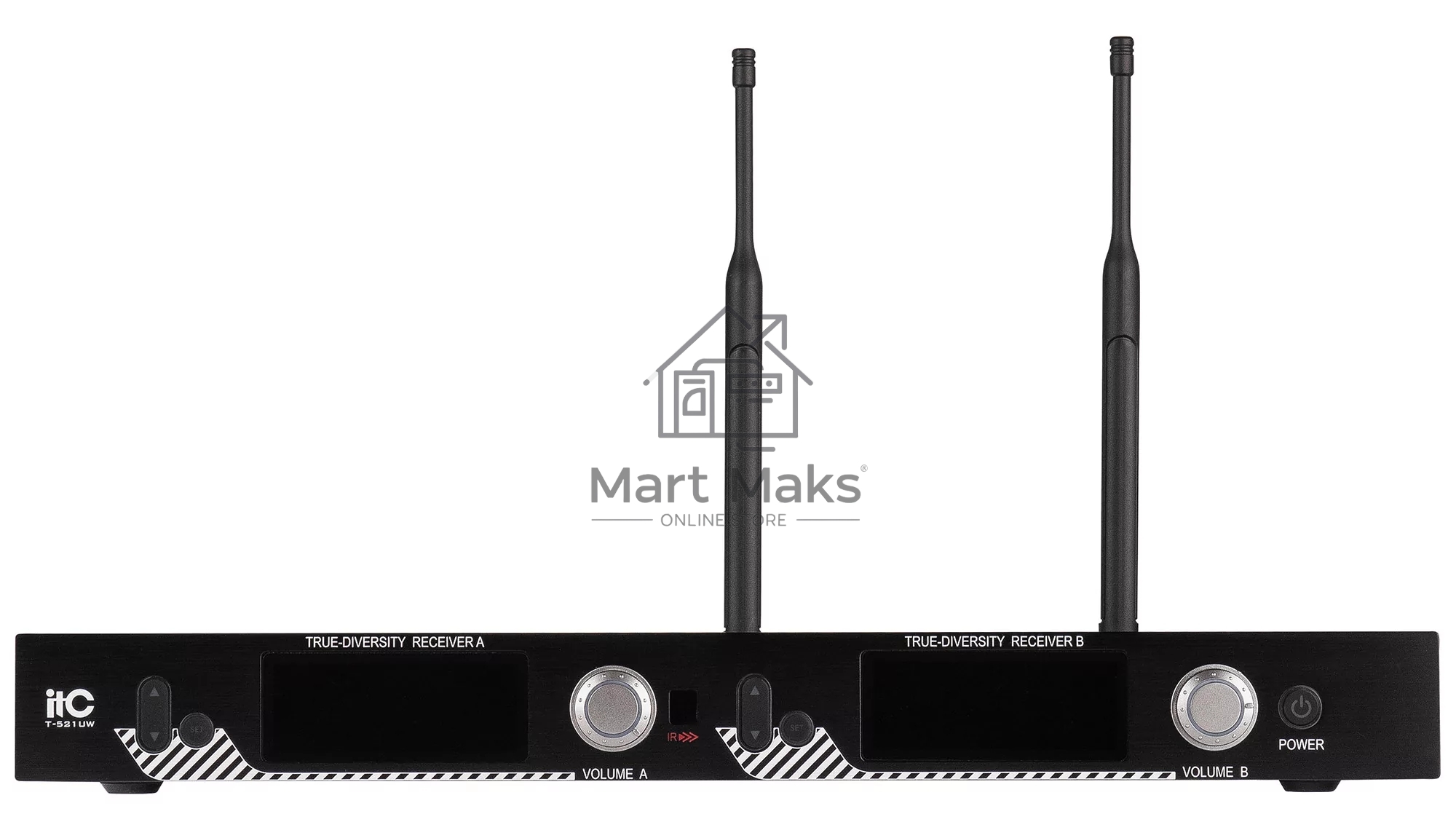Радиосистема ITC T-521UL UHF двухканальная с двумя петличными микрофонами, LCD дисплей, True Diversity, частотный диапазон 470-510 MHz.