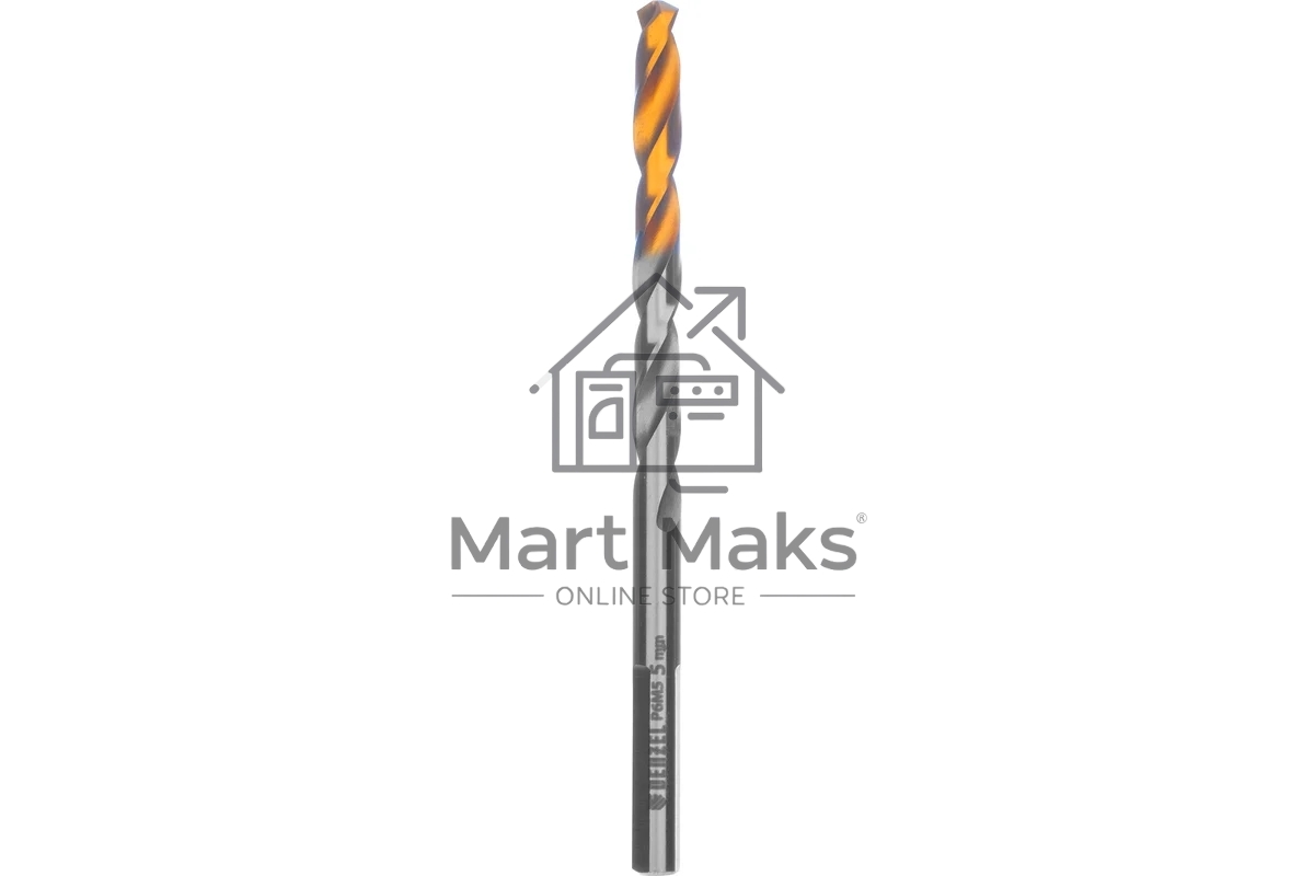 Сверло спиральное по металлу Denzel 5 x 86мм, Р6М5, Golden Tip