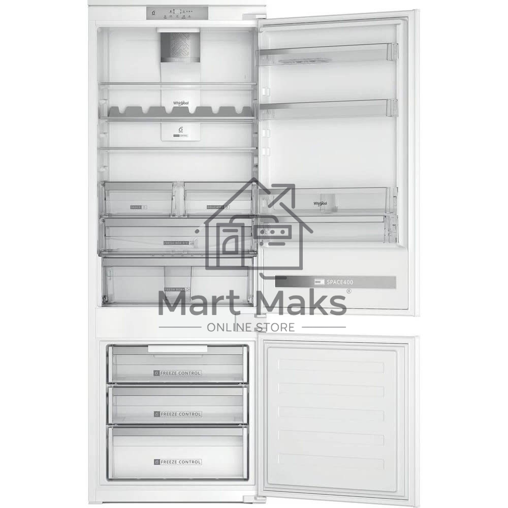 Встраиваемый холодильник Whirlpool SP40812EU2 70 см, 193.5х54.3х69 см, 299/101 л, зона свежести, сенсорное управление, технология 6 SMYSL FreshControl, перенавешиваемые дверцы, скользящие направляющие, Италия