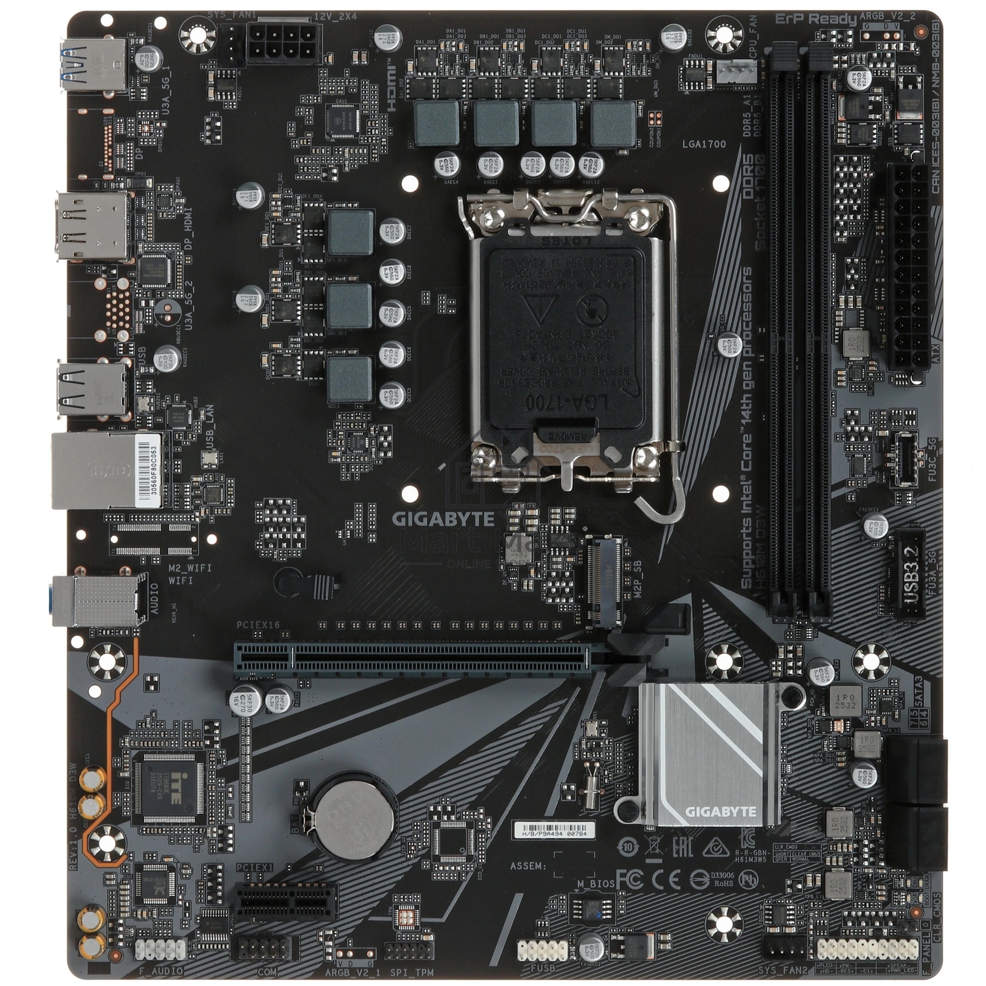 Материнская плата Gigabyte H610M D3W, LGA1700, Intel H610, 2xDDR4, 4xSATA, 1xM.2 PCIe 3.0, 1xPCIe 4.0 x16, 1xPCIe 4.0 x1, 1xHDMI, 1xDisplayPort, 1x 1Gb LAN, 1xUSB 3.2 Gen 1, 4xUSB 2.0, 3x3.5 мм, 7.1, microATX