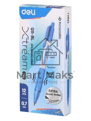 Ручка шариковая автоматическая Deli X-tream EQ11-BL синий мет./синий, d=0.7мм, синие чернила, резиновая манжета