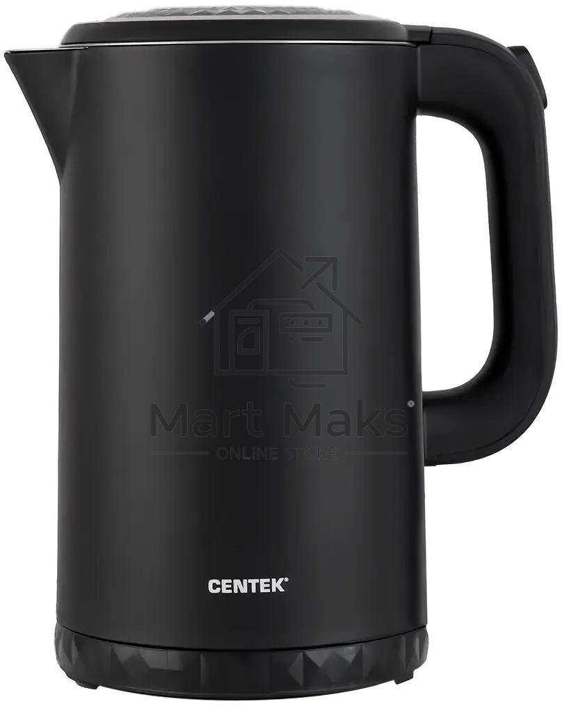 Чайник электрический Centek CT-0020 черный металл 1.7л, 2200W, бесшовная колба, двойные стенки