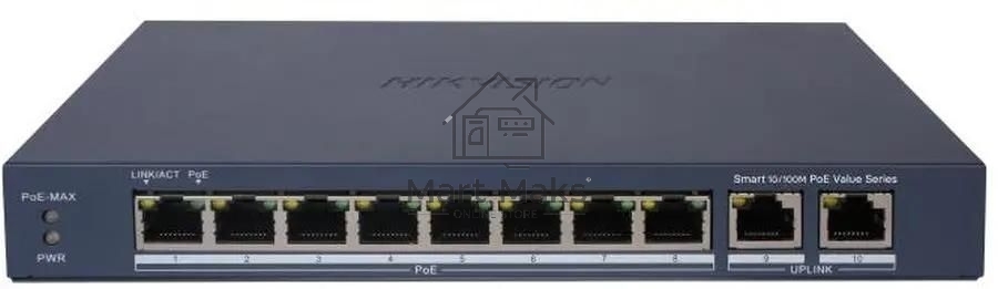 Коммутатор Hikvision DS-3E1310P-EI/M, 8×100 Мбит/с PoE + 2×1 Гбит/с Uplink, настраиваемый