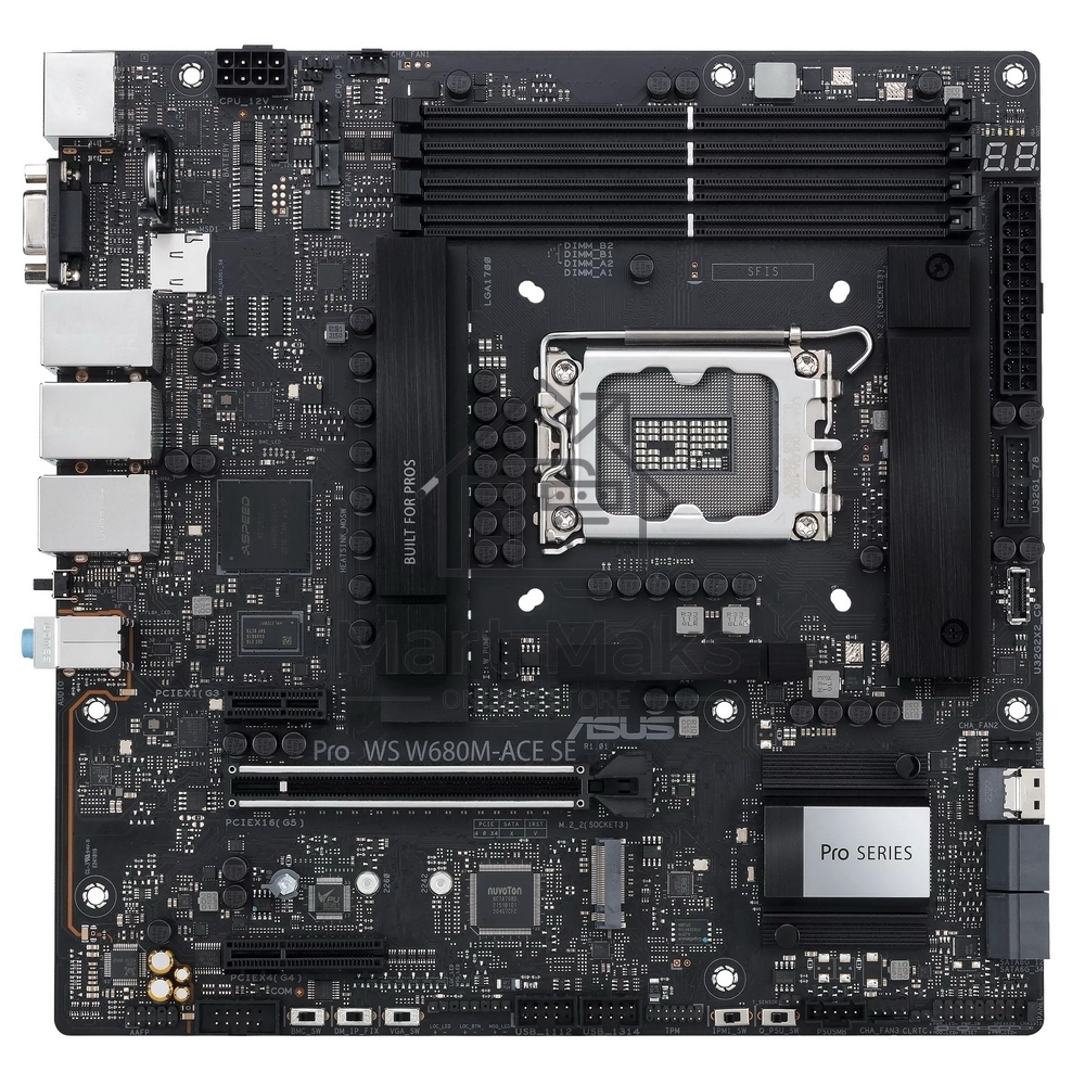 Материнская плата Asus PRO WS W680M-ACE SE, LGA1700, Intel W680, 4xDDR5, 8xSATA, 2xM.2, 1xPCIe 5.0 x16, 1xPCIe 3.0 x4, 1xPCIe 3.0 x1, 1xDP, 1xHDMI, 1xVGA, 3x2.5Gb LAN, 1xUSB-C 10Gbps, 1xUSB-A 10Gbps, 4xUSB-A 5Gbps, 3x3.5 мм, 7.1, mATX