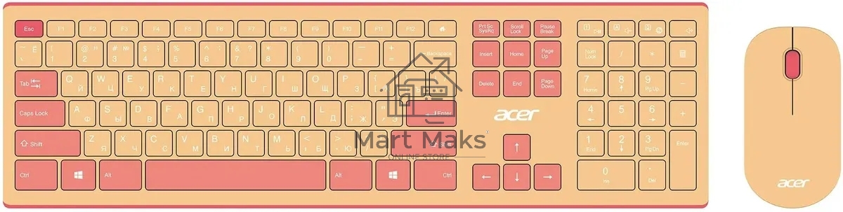 Клавиатура + мышь Acer OCC205 беспроводной USB, 1200 dpi, розовый/бежевый