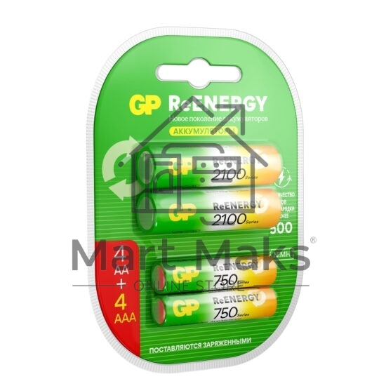 Аккумулятор GP 210AAHC АА+75AAAHC AAA NiMH 2000mAh (4шт)