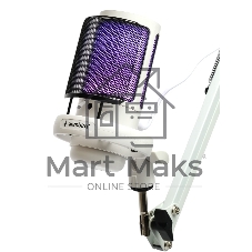 Микрофон конденсаторный Gembird M-02NW, подсветка RGB, шумоподавление, микрофонная стойка (пантограф), белый