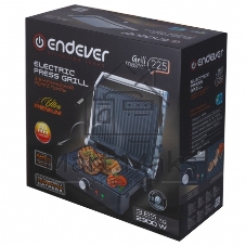 Электрический пресс-гриль Endever Grillmaster 225, серебристый/черный, 2300 Вт, терморегулятор, размер пов-ти 28х17 см