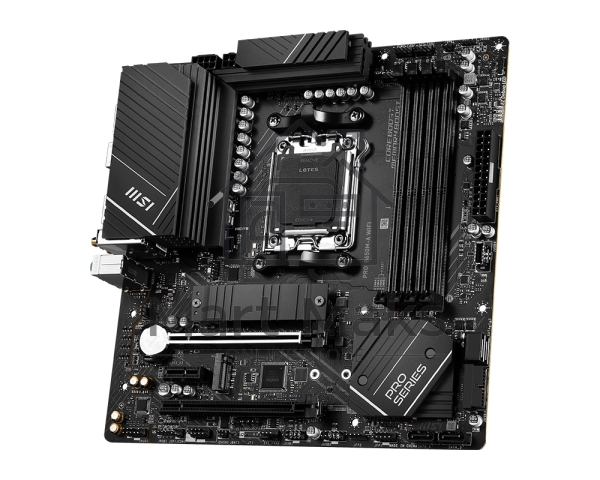 Материнская плата MSI PRO B650M-A WIFI, AM5, AMD B650, 4xDDR5, 4xSATA, 2xM.2, 1xPCI-E 4.0 x16, 1xPCI-E 4.0 x4, 1xDP, 1xHDMI, 1x2.5Gb LAN, 4xUSB 3.2 Gen 1, 4xUSB 3.2 Gen 2, 3x3.5 мм, 7.1, 802.11ax, 5.3, Micro-ATX