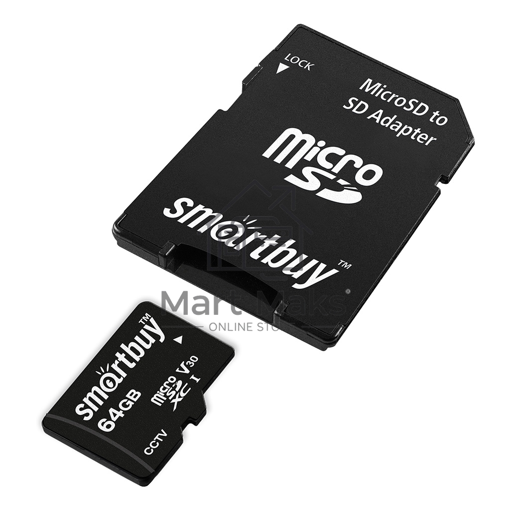 Флеш карта Smartbuy (SB64GbSDCCTV) micro SDXC 064Gb cl10 U3 V30 + адаптер