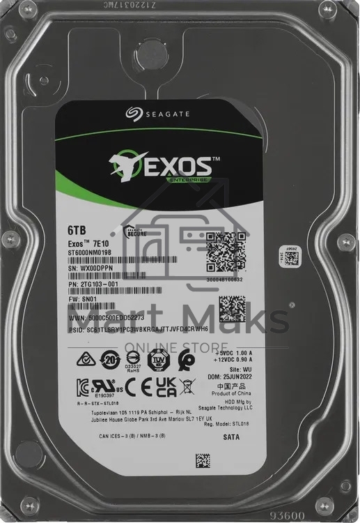 Жесткий диск HDD Seagate Exos 7E10 6Tb 7200rpm SATA 256Mb 3.5