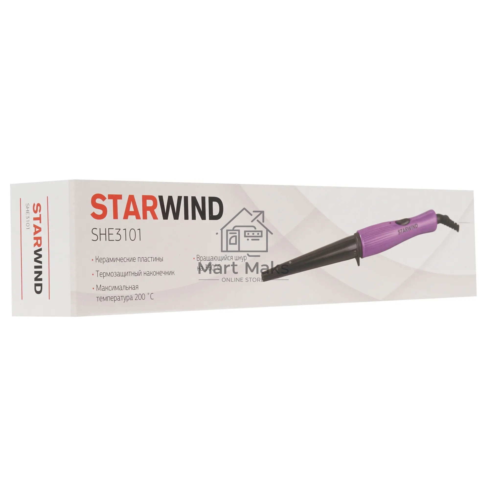 Щипцы для завивки волос Starwind SHE3101 фиолетовый, 13-19 мм, 200 °C, 1 режим