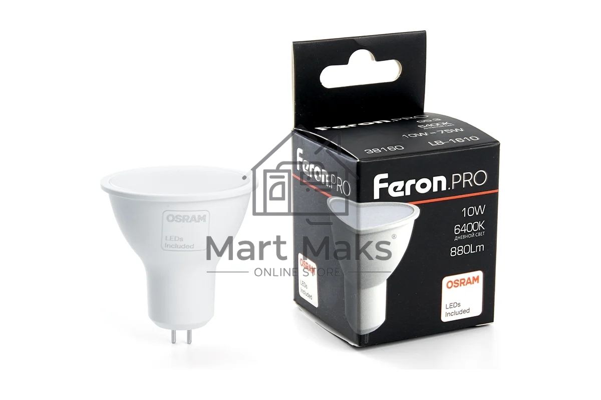 Лампа светодиодная FERON PRO LB-1610 (38160) 10 вт 230в GU5.3 дневной