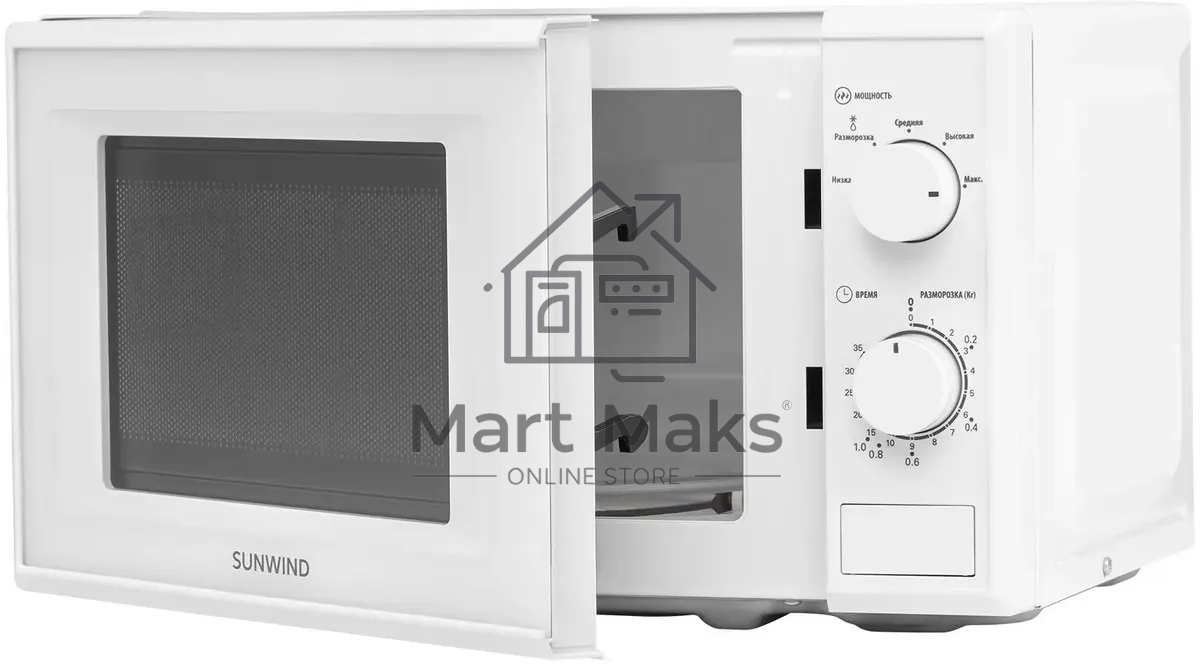 Микроволновая печь SunWind SUN-MW051 белый, 20 л, 700 Вт, переключатели - поворотный механизм