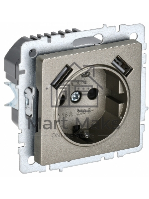 Розетка 1-местная IEK BRITE РЮш10-1-БрШ (BR-R14-16-U21-D21-K37) 16А, с USB A+A 2.1А, с заземлением, с защитными шторками, шампань
