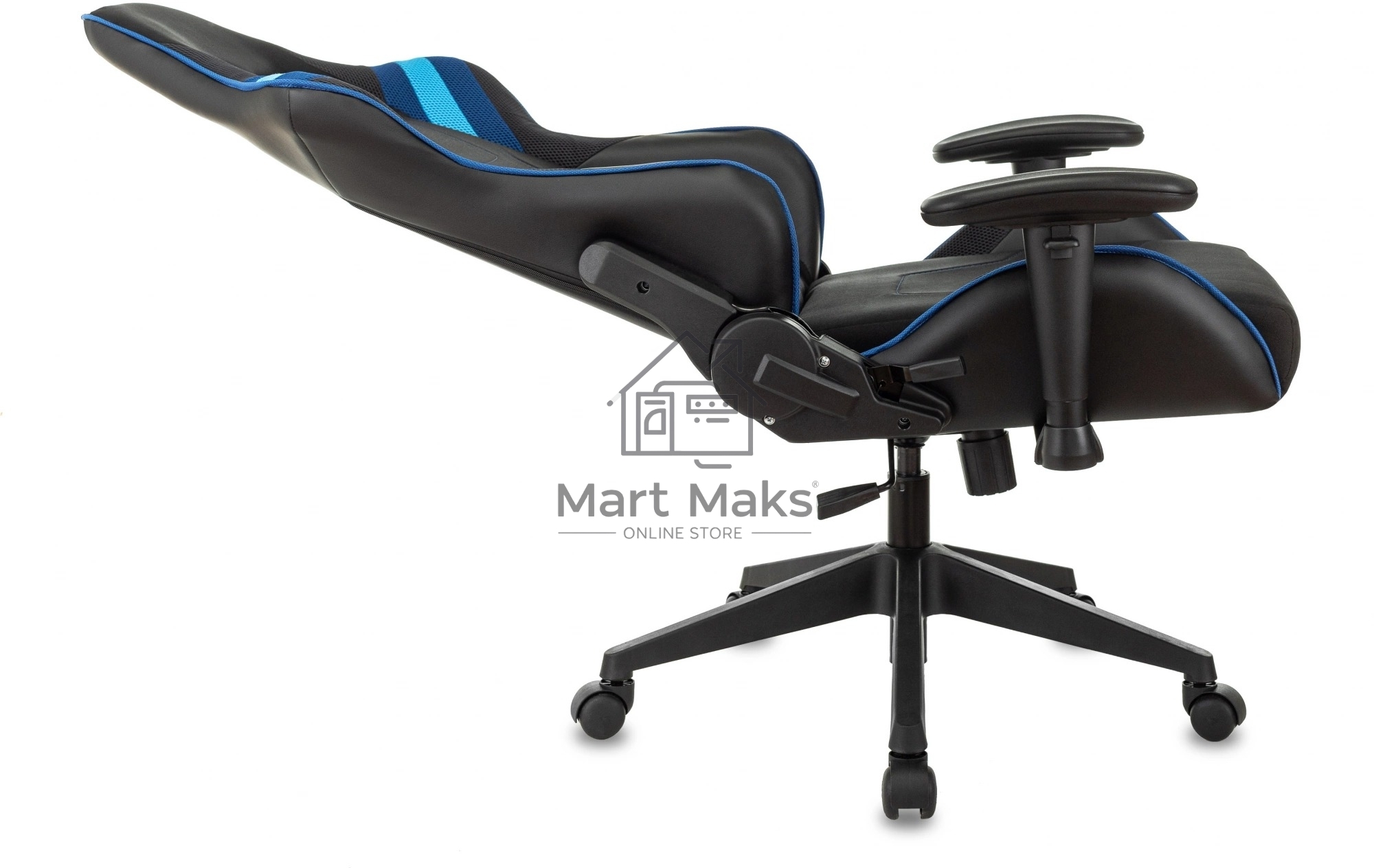 Кресло игровое Бюрократ VIKING 4 AERO BLUE черный/синий, искусст.кожа/ткань, две подушки