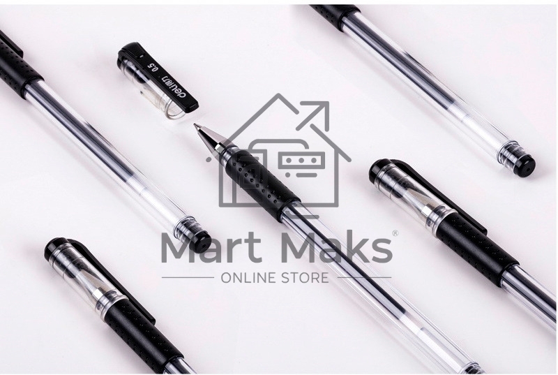 Набор ручек гелевых Deli 6619-BK прозрачный/черный, черные чернила, блистер (3шт), линия 0.5мм, резиновая манжета