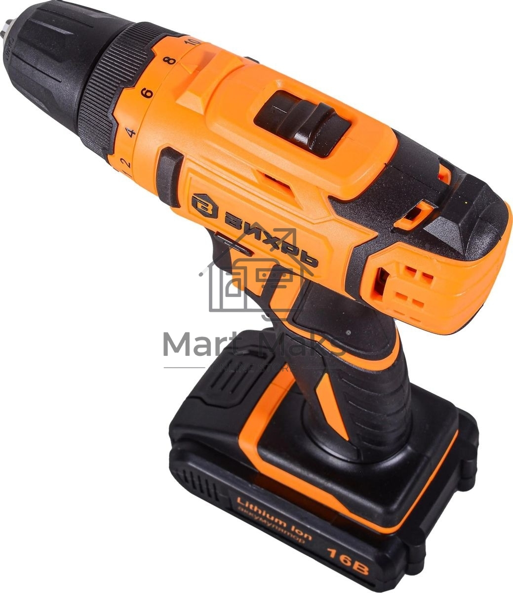 Дрель-шуруповерт аккумуляторная Вихрь ДА-16Л-2КА 72/14/49, Аккумуляторная, 16В, 2 АКБ, Кейс