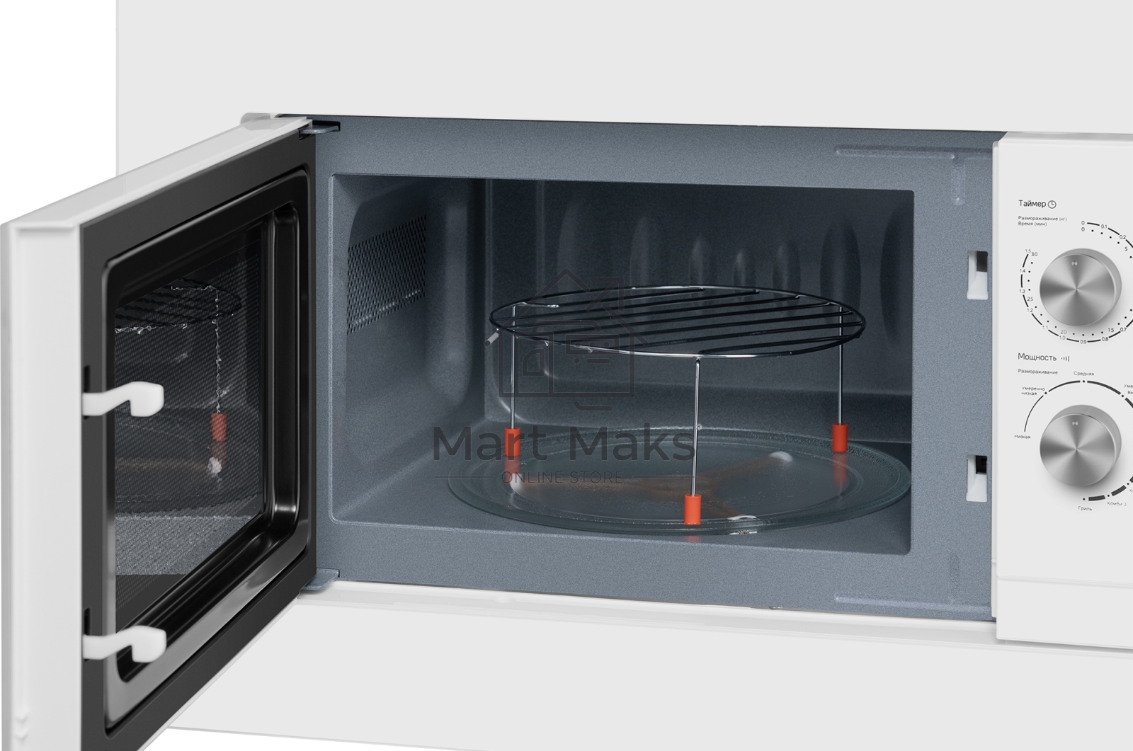 Микроволновая печь встраиваемая Weissgauff HMT-2012GRILL белый, 20 л, 700 Вт, переключатели - поворотный механизм