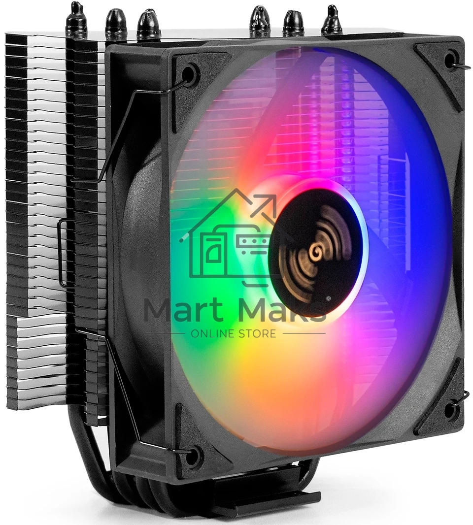 Кулер для процессора ExeGate Dark Magic EXX400V3 PWMRGB, 120 мм, алюминий/медь, 800-1800 об/мин, 11-33 дБ, 4 pin PWM, 140 Вт, высота 148 мм, RGB