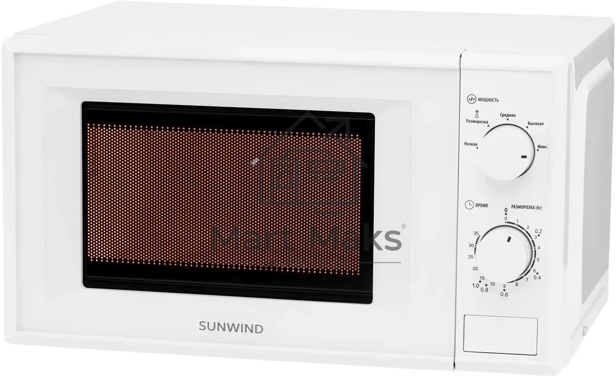 Микроволновая печь SunWind SUN-MW051 белый, 20 л, 700 Вт, переключатели - поворотный механизм