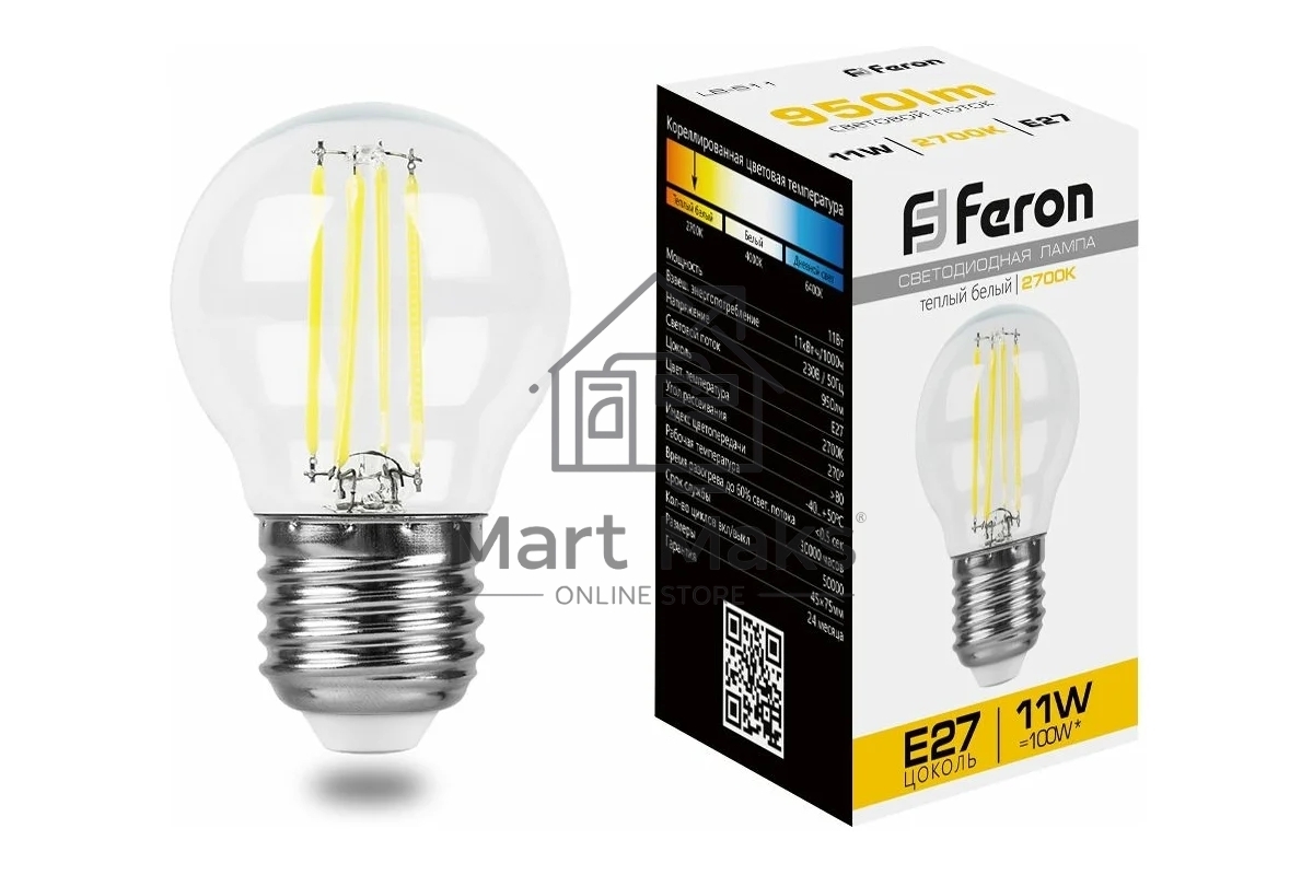 Лампа светодиодная FERON LB-511 (38015) 11W 230V E27 2700K прозрачная