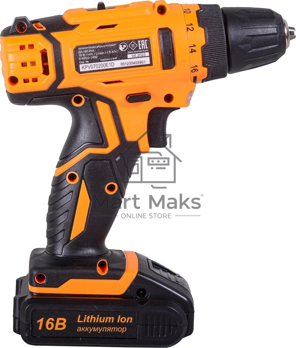 Дрель-шуруповерт аккумуляторная Вихрь ДА-16Л-2КА 72/14/49, Аккумуляторная, 16В, 2 АКБ, Кейс