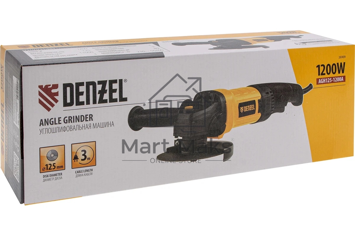 Углошлифовальная машина AGH125-1200A, 1200 Вт, 125мм, 11000 об/мин Denzel