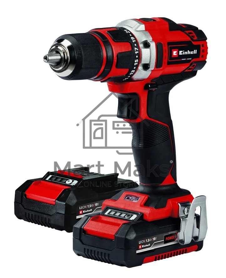 Дрель-шуруповерт EINHELL PXC TE-CD 18/40-1, Аккумуляторная, 18В, 2 АКБ, Кейс