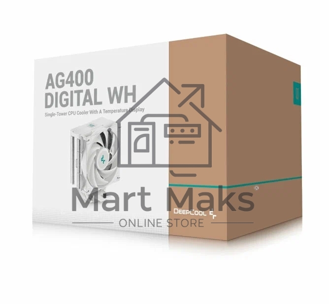 Кулер DEEPCOOL AG400 DIGITAL WH белый 120мм алюминий+медь 2100rpm 31.6db 4-pin 220W 152мм