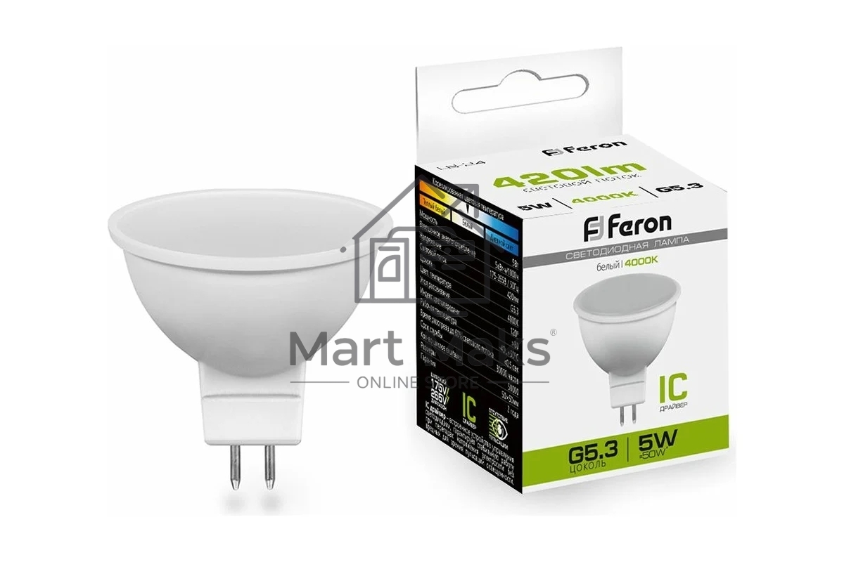 Лампа светодиодная FERON LB-24 (25126) 5W 230V G5.3 4000K MR16