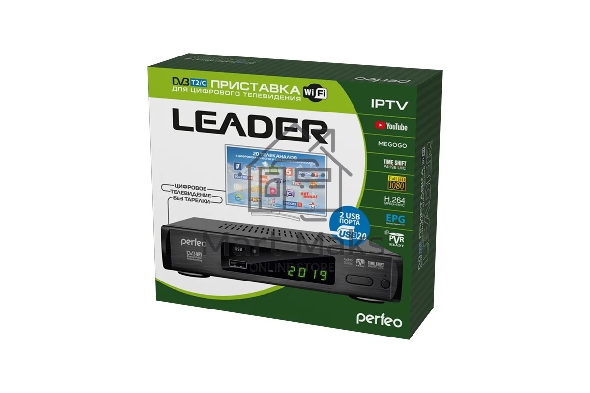 Приставка Perfeo (PF-A4412) LEADER DVB-T2/C для цифр.TV, Wi-Fi, IPTV, HDMI, 2 USB, DolbyDigital, пульт ДУ