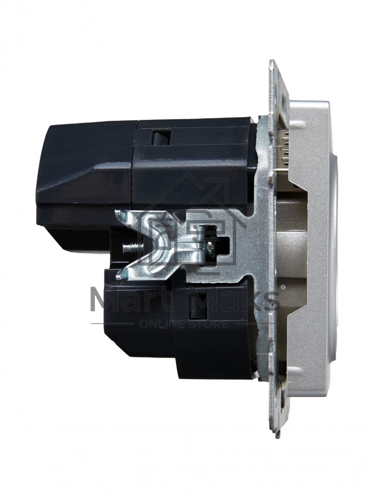 Розетка 1-местная IEK BRITE РЮш11-1-БрА (BR-R14-16-U22-018-K47) с заземлением, с защитными шторками, 16А, с USB A+C 18 Вт, алюминий