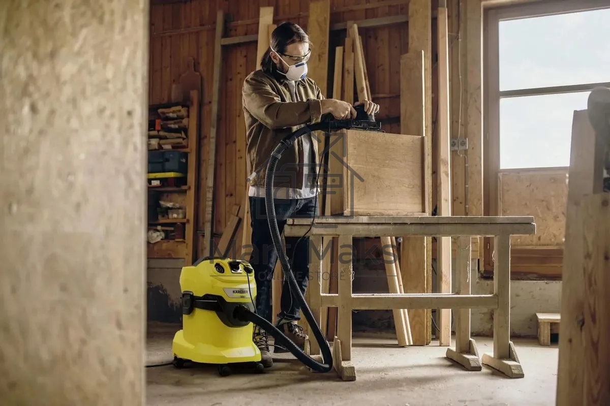 Строительный пылесос Karcher WD 4 P V-20/5/22 желтый, 1000 Вт, уборка сухая/сбор воды/выдув, пылесборник мешок/контейнер, 20 л
