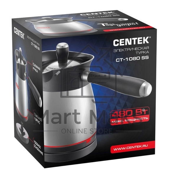 Кофеварка-турка электрическая Centek CT-1080 SS металл, исп. кофе - молотый, 0.5 л, 480 Вт