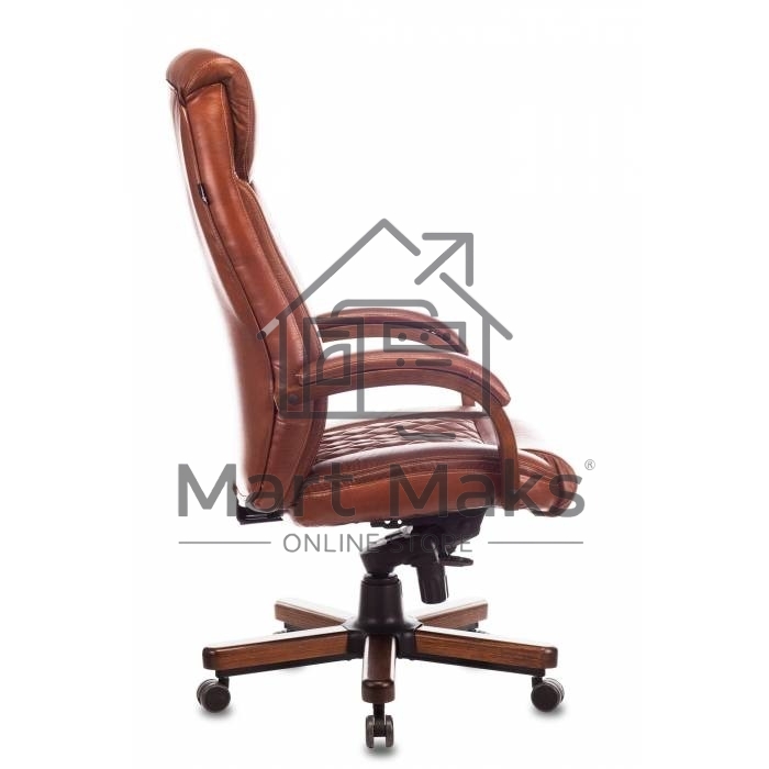 Кресло руководителя Бюрократ T-9924WALNUT светло-коричневый Leather Eichel, кожа, с подголов. крестовина металл/дерево