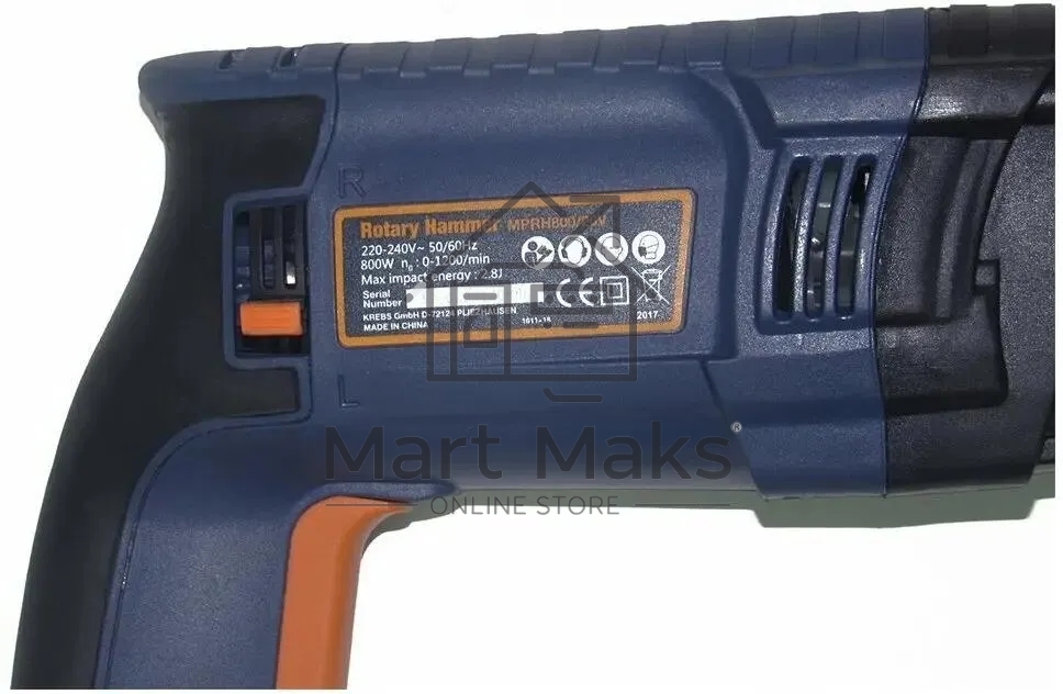 Перфоратор монтажный MAX-PRO MPRH800/26VP 800Вт, 0-1100 об/мин, 2,8 Дж, 3 режима, Д/Б/М-30/26/13, 3,4 кг, SDS-PLUS, антивибрационная ручка, резиновые вставки, рез