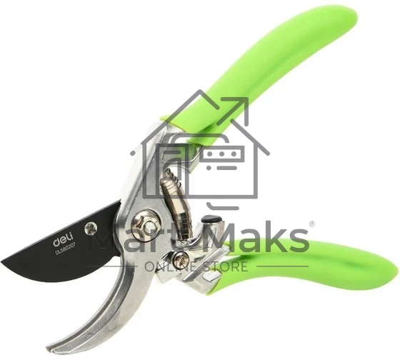 Секатор садовый Deli DL580207 цельнокованный, лезвия с тефлоновым покрытием, длина 215мм, макс. диаметр резки 12мм, сталь SK5