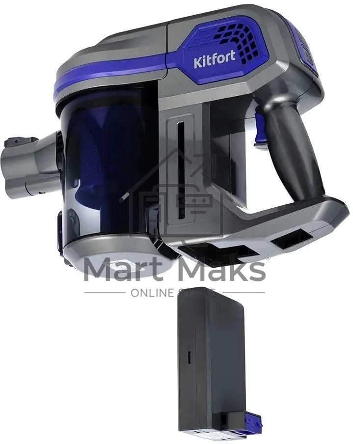 Пылесос вертикальный Kitfort КТ-5103 синий/серый, питание от аккумулятора, 60 Вт, уборка сухая, пылесборник 0.45 л, работа от АКБ max 30 мин.