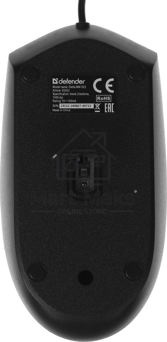 Мышь проводная Defender Delta MM-523 черный, 1000 dpi, USB, кнопки - 3