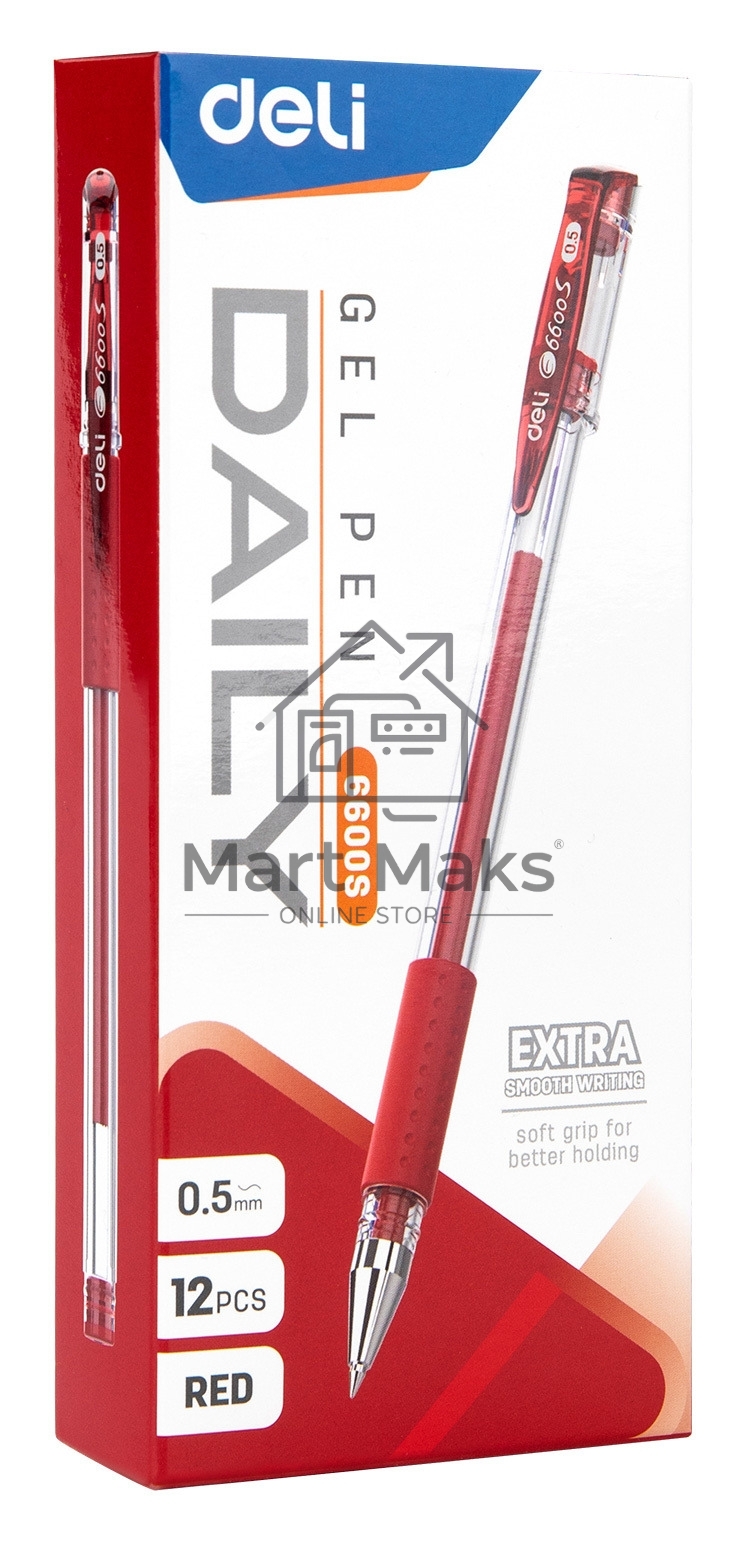 Ручка гелевая Deli Daily E6600SRed прозрачный, d=0.5мм, красные чернила, резиновая манжета