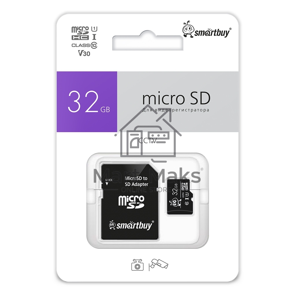 Флеш карта Smartbuy (SB32GbSDCCTV) micro SDHC 032Gb cl10 U1 V10 + адаптер