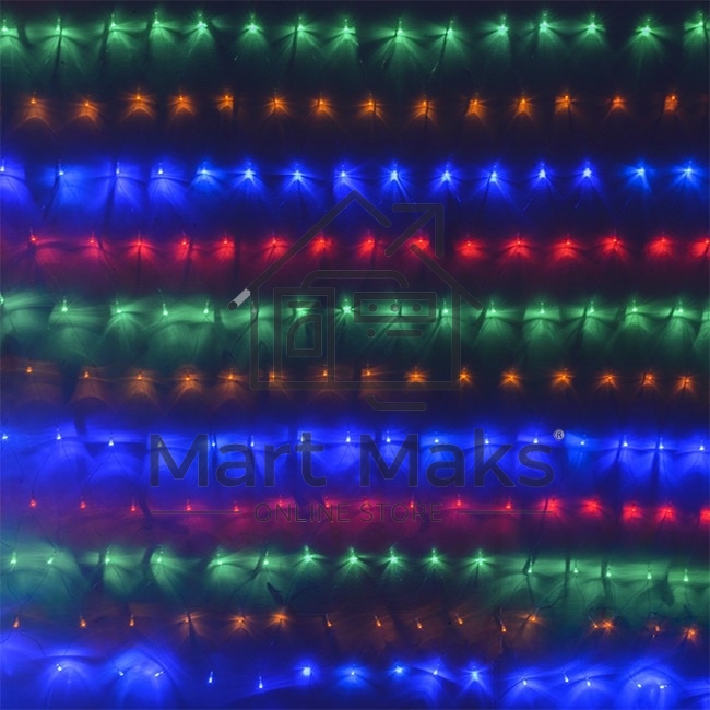 Гирлянда светод. Funray Cетка ML-144M, 1.0*1.5м, 144LED, мульти(4цв.), IP20,прозрачный шнур 1,5м,контр
