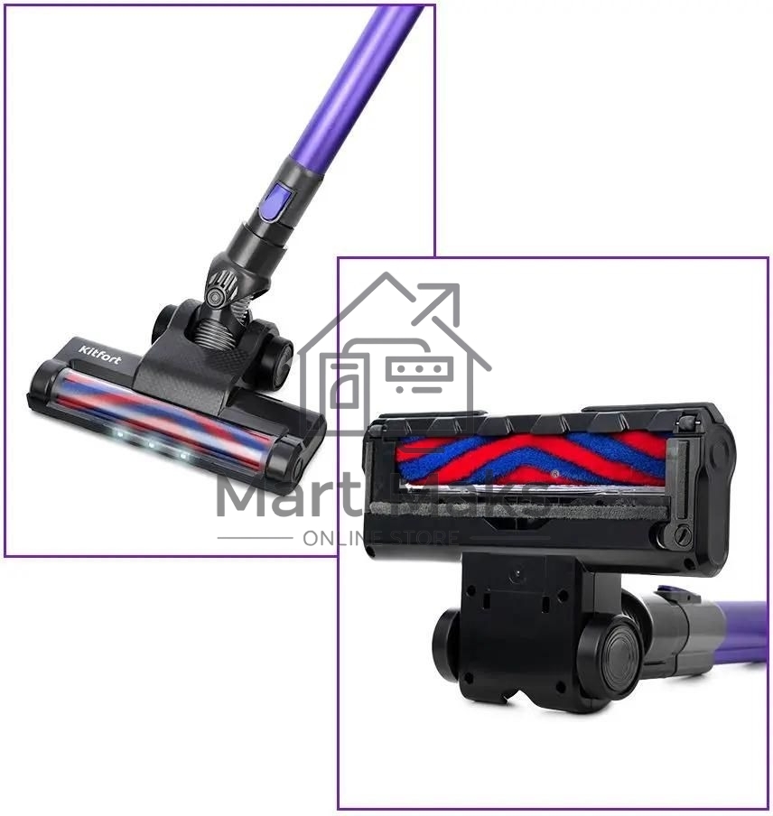 Пылесос вертикальный Kitfort КТ-5103 синий/серый, питание от аккумулятора, 60 Вт, уборка сухая, пылесборник 0.45 л, работа от АКБ max 30 мин.