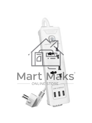 Сетевой фильтр универсальный Deli ET407/3 розетки + 3USB, 2 м