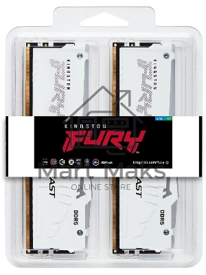 Оперативная память Kingston Fury Beast, DDR5, 32Gb (2x16Gb), 5200MHz, CL40, DIMM, с радиаторами, RGB, белый