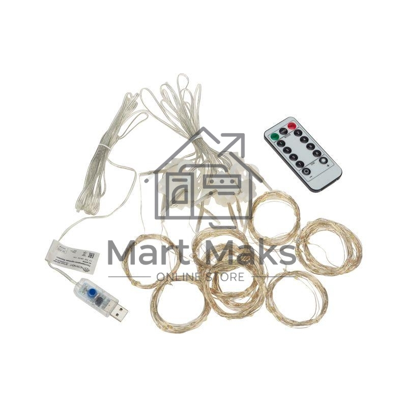 Гирлянда Neon-night светодиодный занавес из росы 3х3м 300 LED IP20 USB + пульт управления с крючками для крепления мультиколор